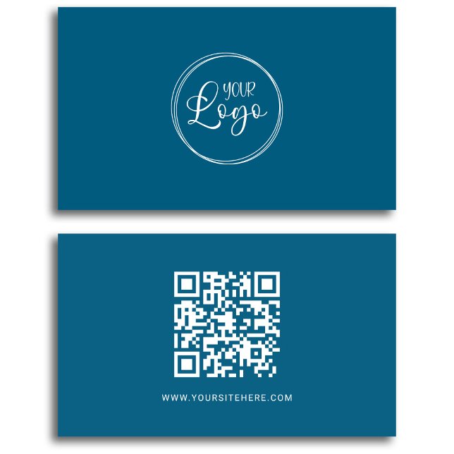 Ocean Blue and White Logo Minimalist QR Code Business Card (Ocean Blue and White Logo Minimalist QR Code Business Card)