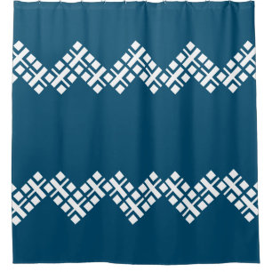 Ocean Blue and White Mono Zig Zag Shower Curtain