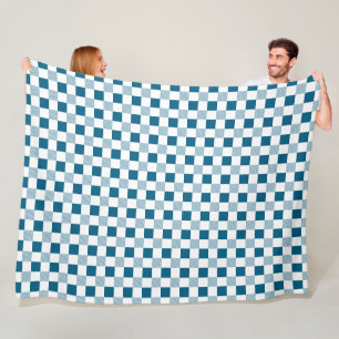 Ocean Blue And White Plaid Fleece Blanket