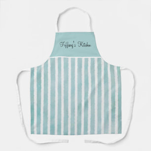 Ocean Blue and White Stripes   Apron