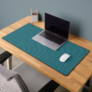 Ocean Blue and White Wavy Lines Design Desk Mat