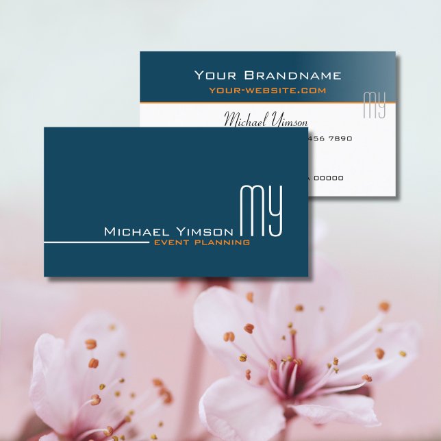 Ocean Blue and White with Monogram Professional Business Card (Creator Uploaded)