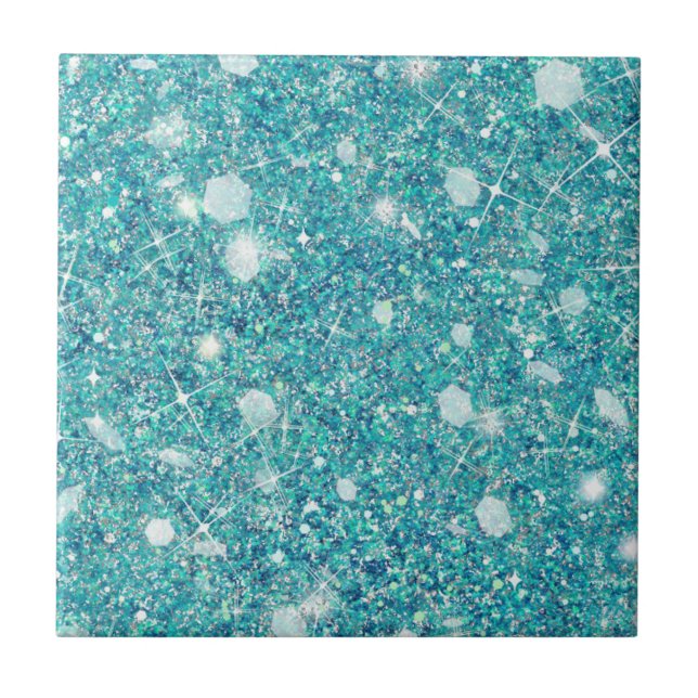 Ocean Blue Aqua Colour Faux Glitter Solid Tile (Front)