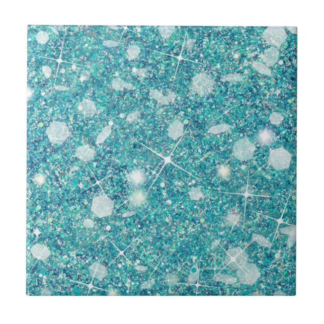 Ocean Blue Aqua Colour Faux Glitter Solid Tile (Front)