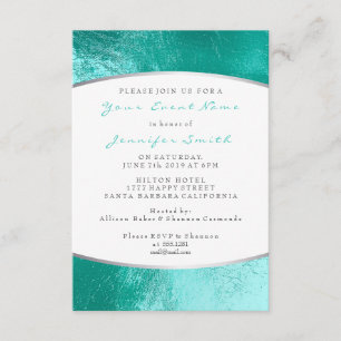 Ocean Blue Aqua Gray White Metallic Beach Invitation
