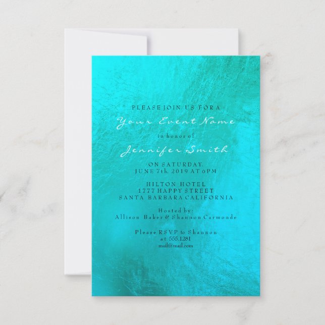 Ocean Blue Aqua Pearl White Metallic Beach Invitation (Front)
