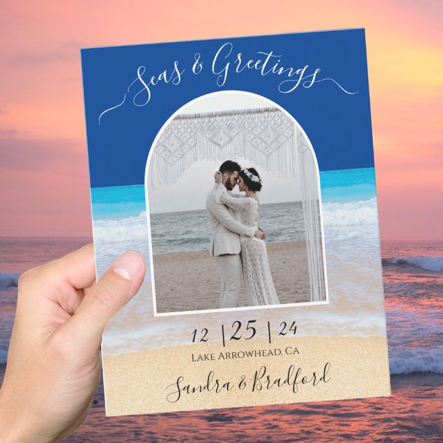 Ocean Blue Beach Photo Arch Seas & Greetings Thank You Card (Creator Uploaded)