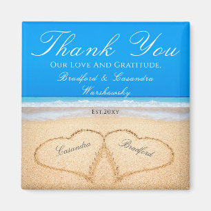 Ocean Blue Beach Wedding 2 Hearts Sand Magnet