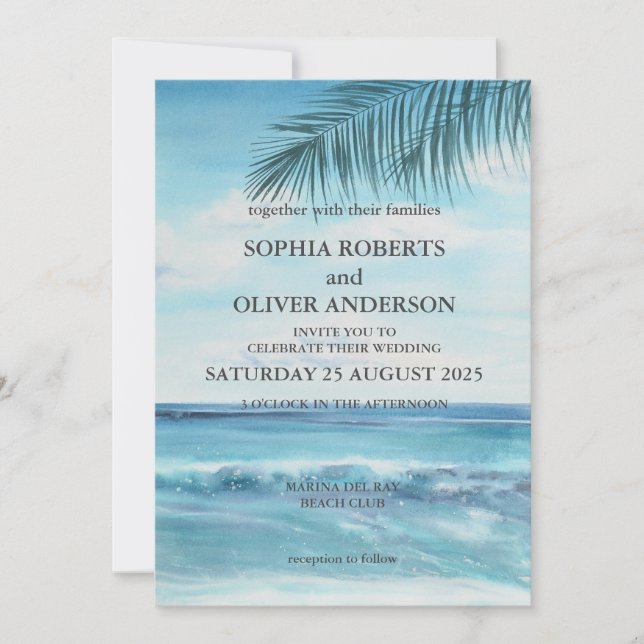 Ocean Blue Beach Wedding Invitation (Front)