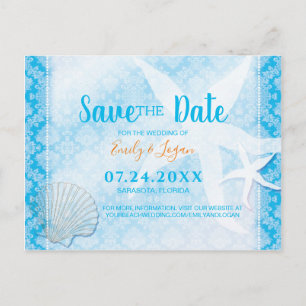 Ocean Blue Beach Wedding Save the Date Postcard