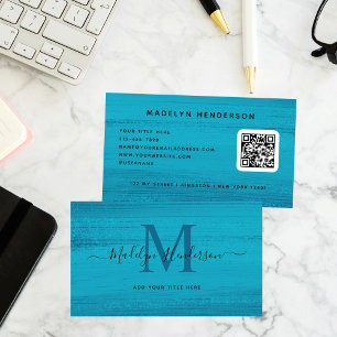 Ocean Blue Brush Strokes Modern Brush QR Code Business Card