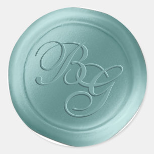 Ocean Blue Calligraphy Monogram Wax Seal Stickers