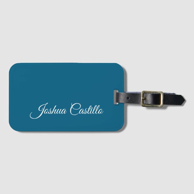 Ocean Blue Calligraphy Simple Professional Name Luggage Tag (Front Horizontal)