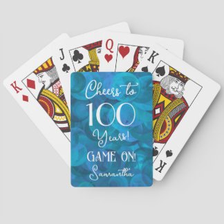 Ocean Blue Cheers to 100 Years Birthday Party Playing Cards