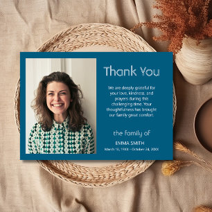 Ocean Blue Classic Photo Funeral Sympathy Thank You Card