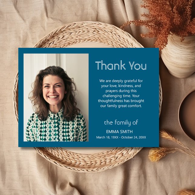 Ocean Blue Classic Photo Funeral Sympathy Thank You Card (Creator Uploaded)