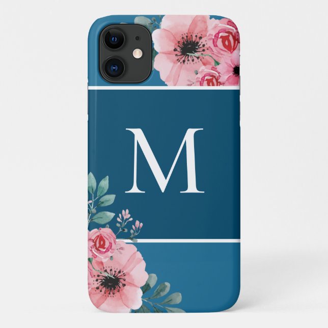 Ocean Blue | Color Block Monogram Floral Case-Mate iPhone Case (Back)