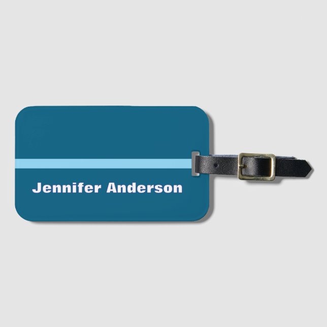 Ocean Blue Colour Personalised Name Luggage Tag (Front Horizontal)