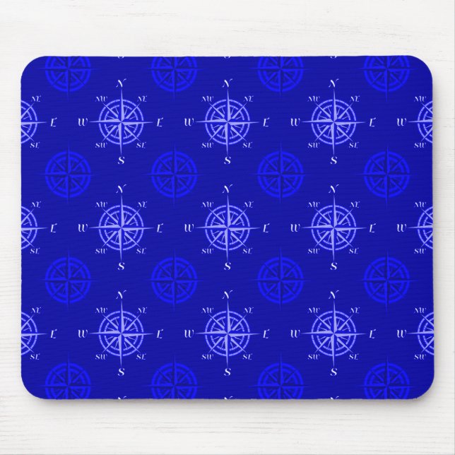 Ocean Blue Compass Rose Mouse Mat (Front)