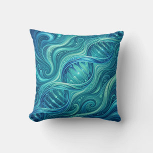 Ocean Blue DNA Double Helix Throw Pillow