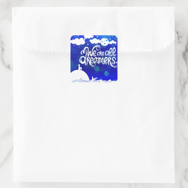 Ocean Blue Dreams Stars Inspirational Quote Square Sticker (Bag)