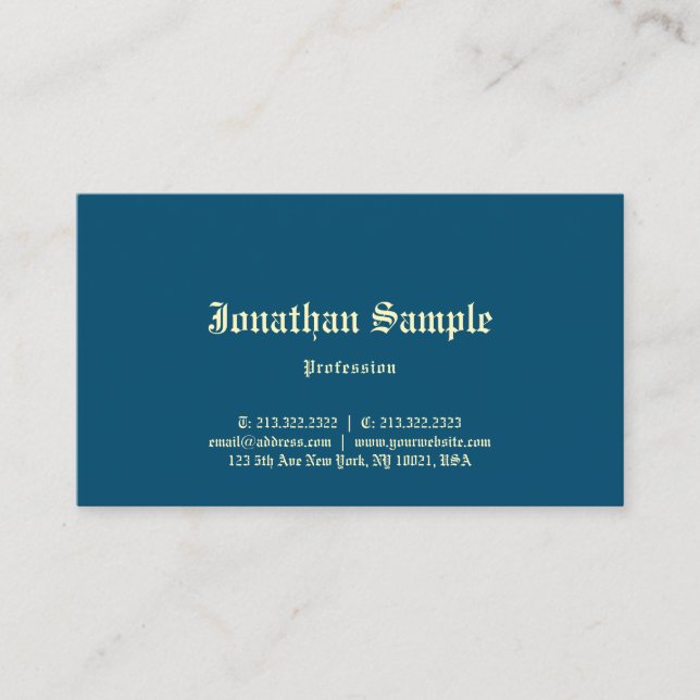 Ocean Blue Elegant Classic Old English Text Trendy Business Card (Front)
