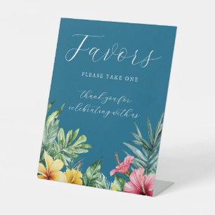Ocean Blue Elegant Tropical Flowers Wedding Favour Pedestal Sign