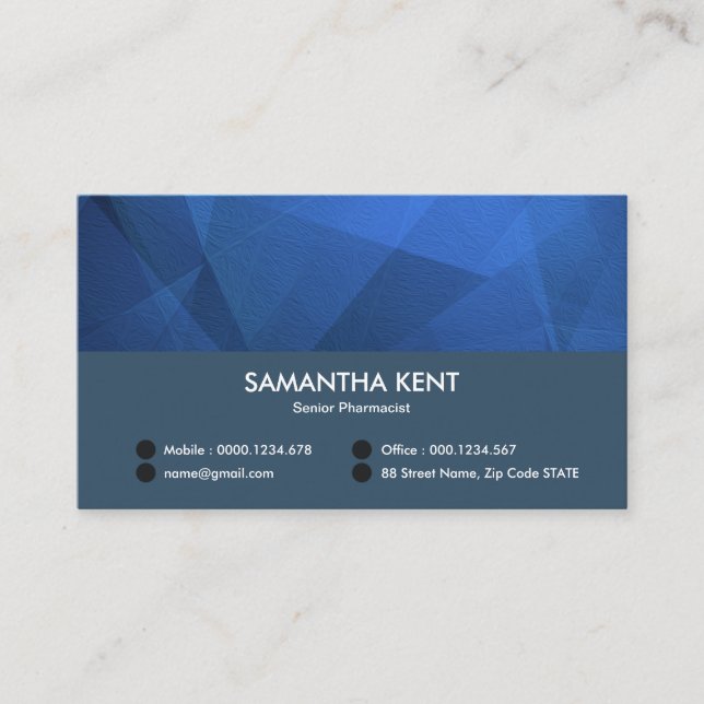 Ocean Blue Exquisite Polygon Crystals Pharmacist Business Card (Front)