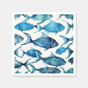 Ocean Blue Fish   Nautical Coastal Beach Party Napkin