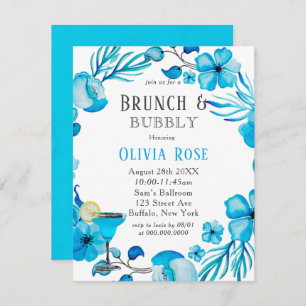 Ocean Blue Floral Brunch & Bubbly Invitation