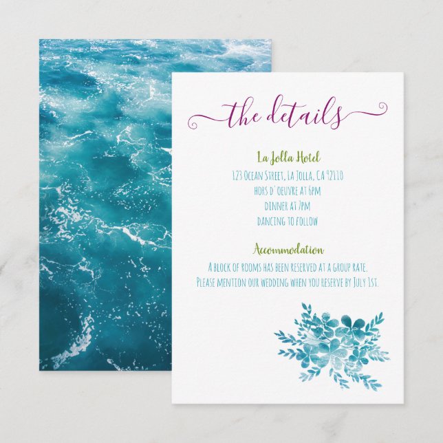 Ocean Blue Floral Wedding Enclosure Cards (Front/Back)