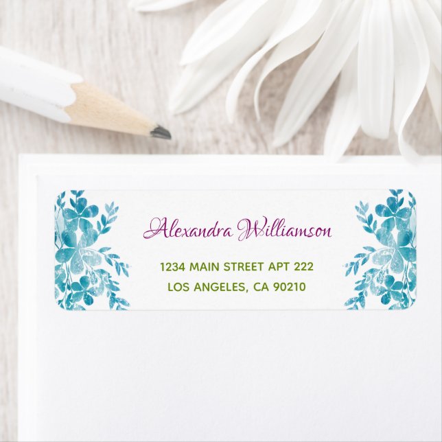 Ocean Blue Floral Wedding Return Address Labels (Insitu)