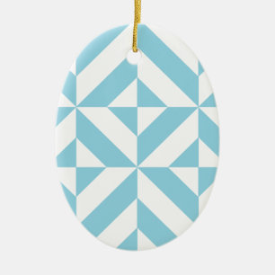Ocean Blue Geometric Deco Cube Pattern Ceramic Tree Decoration