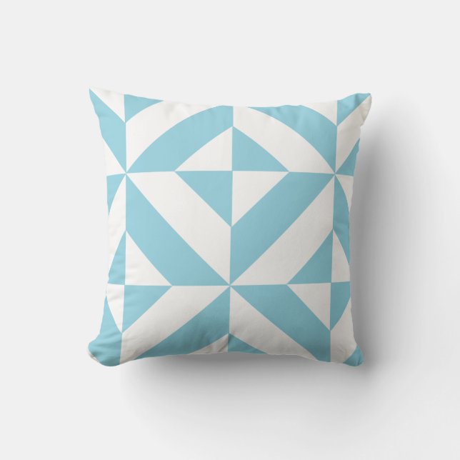 Ocean Blue Geometric Deco Cube Pattern Cushion (Front)