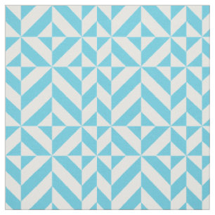 Ocean Blue Geometric Deco Cube Pattern Fabric