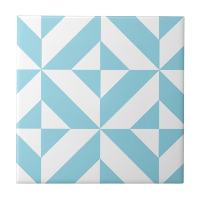Ocean Blue Geometric Deco Cube Pattern Tile (Front)