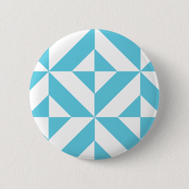 Ocean Blue Geometric Deco Pattern 6 Cm Round Badge (Front)