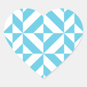 Ocean Blue Geometric Deco Pattern Heart Sticker