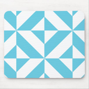 Ocean Blue Geometric Deco Pattern Mouse Mat