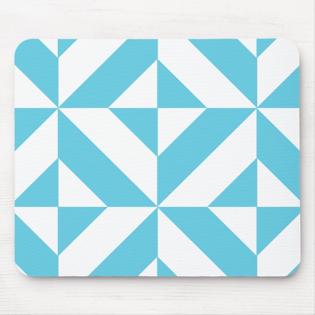 Ocean Blue Geometric Deco Pattern Mouse Mat (Front)
