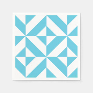 Ocean Blue Geometric Deco Pattern Napkin