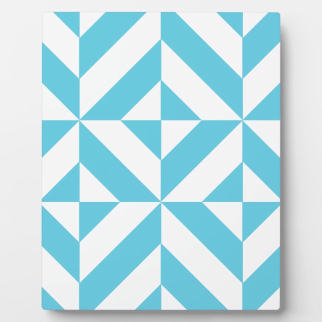 Ocean Blue Geometric Deco Pattern Plaque (Front)