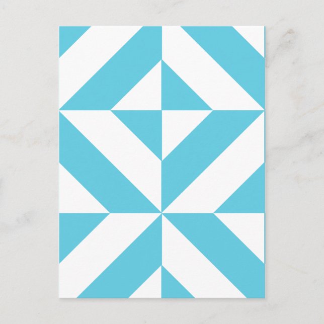 Ocean Blue Geometric Deco Pattern Postcard (Front)