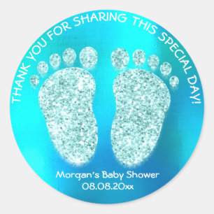 Ocean Blue Glitter Feet Baby Shower Favour Thank Classic Round Sticker