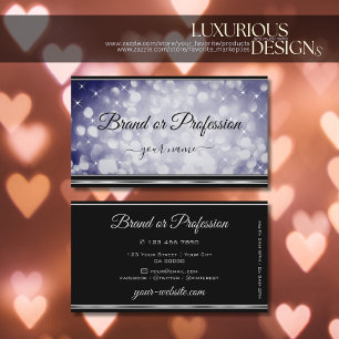 Ocean Blue Glitter Stars Black Silver Decor Border Business Card