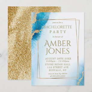 Ocean Blue Gold Agate Bachelorette Party Invites