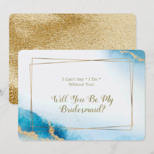 Ocean Blue Gold Agate You Be My Bridesmaid Invites