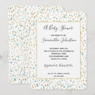Ocean Blue Gold Confetti Dots Baby Shower Invitation