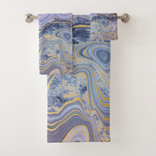 OCEAN BLUE GOLD MARBLE SWIRL TOWEL SET