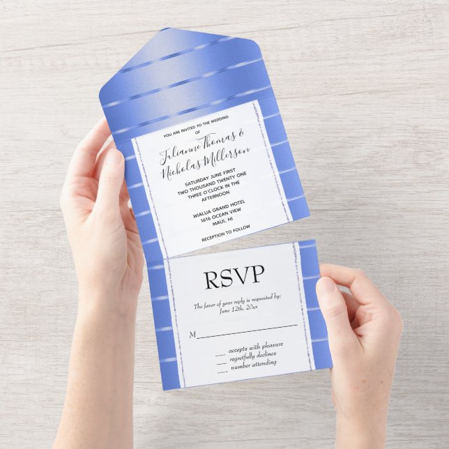 Ocean Blue Gold Ribbon Wedding All In One Invitation (Tearaway)